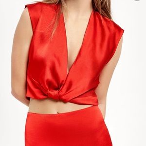 Zara red knotted satin effect top